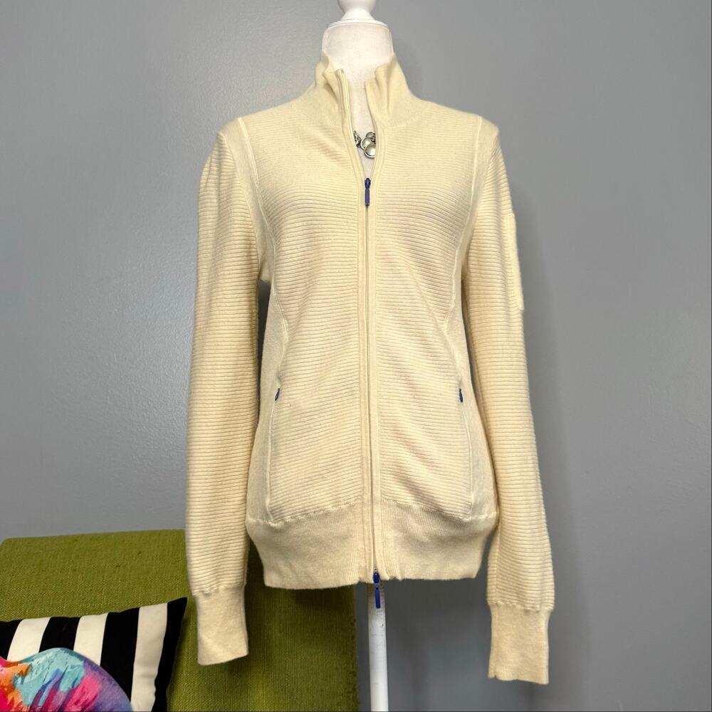 Athleta Ivory Wood Full Zip Up Cardigan Sweater